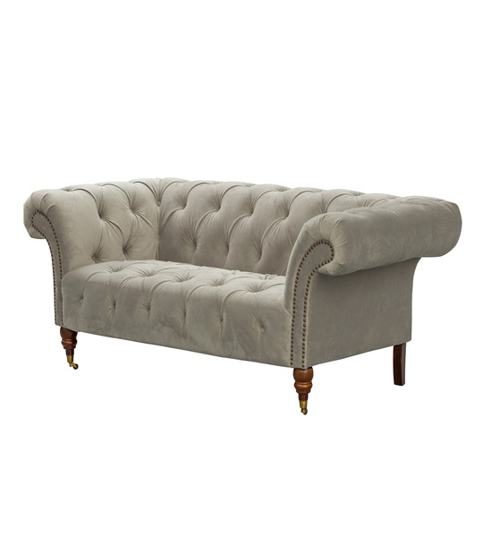 Sofa Chesterfield Glamour Velvet hell grau 2-Sitzer