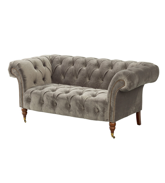 Sofa Chesterfield Glamour Velvet grau 2-Sitzer